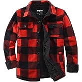 Puhope Men's Polar Fleece Warm Sherpa Lined Shirt Jacket for Men Thick Button Down Jacket with Multi Pockets