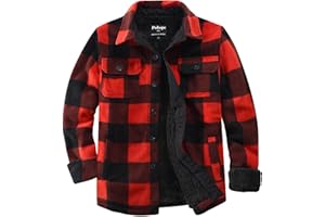 Puhope Men's Polar Fleece Warm Sherpa Lined Shirt Jacket for Men Thick Button Down Jacket with Multi Pockets