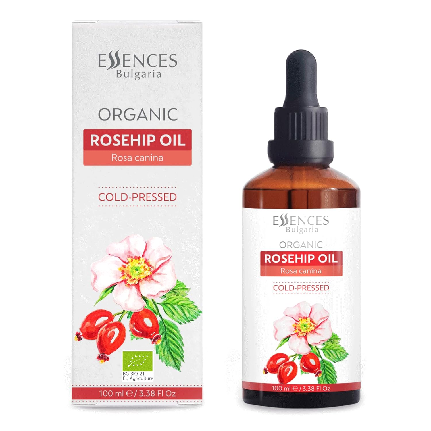 Essences Bulgaria Organic Rosehip Oil 3.4 Fl Oz | 100ml | 100% Natural Cold-Pressed | Therapeutic Quality | Family Owned Farm | Natural Skin Moisturizer | Ideal Massage and Carrier Oil — image 1