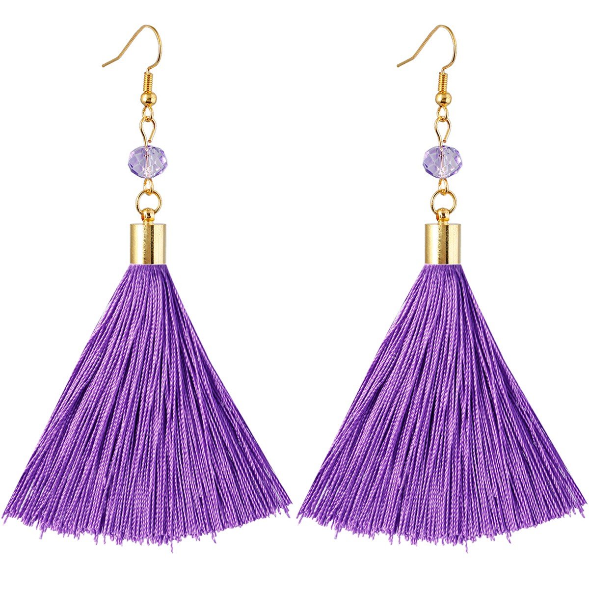 mookaitedecor Purple Tassel Drop Earrings for Women, Long Dangle Hook Fringe Earrings Fashion Jewellery with Plastic Bead/Titanium Coated Crystal