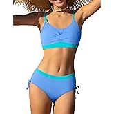 Gaupafmb Girls' Swimwear 2PCS Suits Color Block Top with Bikini Teen Bathing Suits for Girls