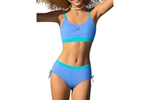 Gaupafmb Girls' Swimwear 2PCS Suits Color Block Top with Bikini Teen Bathing Suits for Girls
