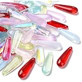 DanLingJewelry 100Pcs Random Color Glass Teardrop Pendants Long Drop Beads Crystal Clear Dangle Charms for Jewelry Making Necklace Bracelet Earrings