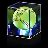 Colingmill 1 Pcs Softball Display Case with LED Light, Acrylic Light up Softball Display Case, UV Protected Clear Baseball Holder Cube for Memorabilia Fit 12'' Ball Baseball Golf Storage