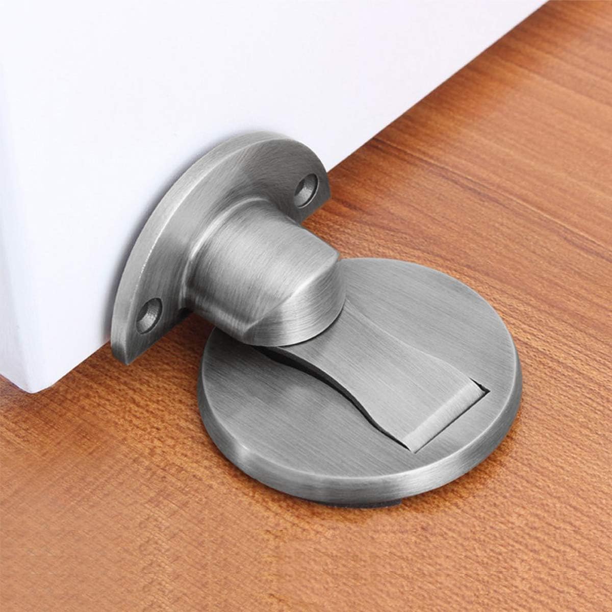 Door Stop, Magnetic Door Stopper, Invisible Brushed Metal Door Catch with 3M Sticker, Soft Catch Heavy Duty Solid Rigid Door Holder Ground Mount, Stainless Steel Door Stop，Silver 1 Pack