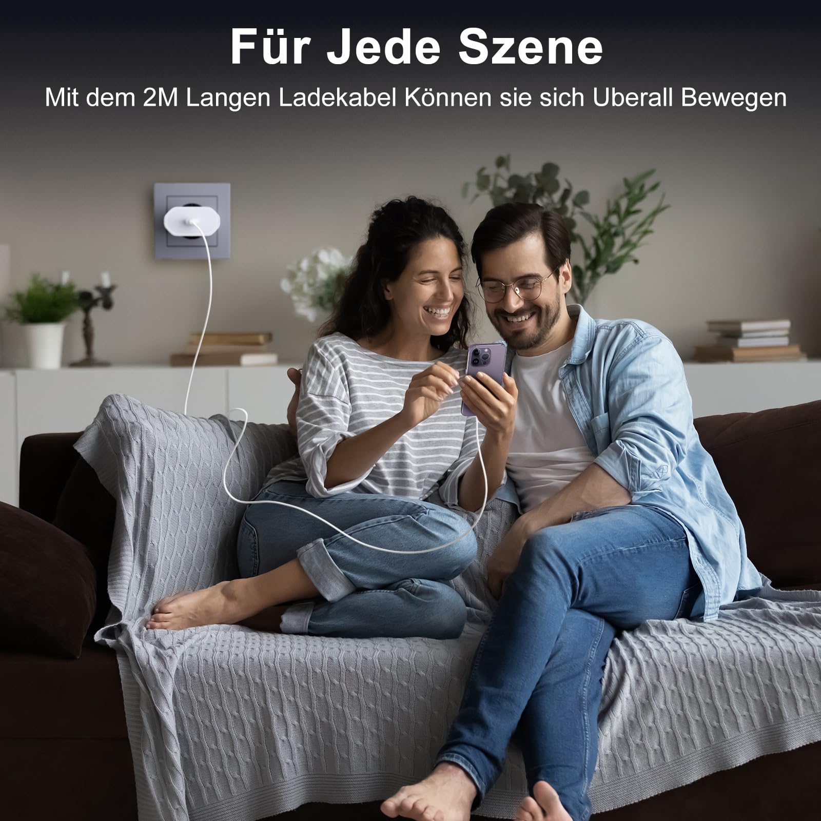 USB C Schnellladegerät und Ladekabel für iPhone, Ladegerät mit 2M Schnellladekabel für iPhone 14/13/12/11/Pro Max/Mini/SE/Xr/X/Xs Max, Pad, Kabel und Stecker Netzteil 7