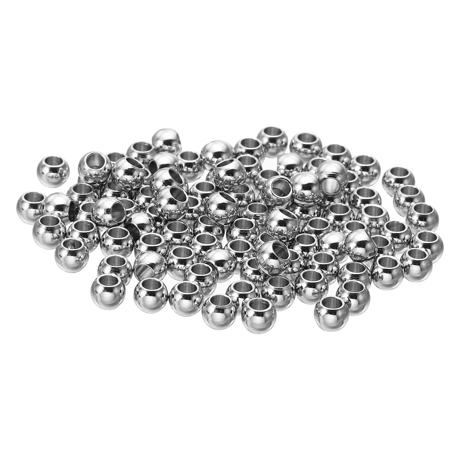 PATIKIL Smooth Round Spacer Beads, 100 Pcs 5mm OD 2.5mm ID 304 Stainless Steel Loose Balls Spacers Metallic Seamless Ball Beads for DIY Bracelet Necklace Earring Jewelry Making, Silver