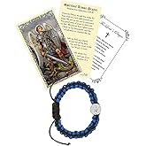 Saint Michael Bracelet - Laminated St Michael the Archangel Prayer Card, The Lord's Prayer - Adjustable Corded San Miguel Arcangel Bracelet, Catholic Cards Set - 3 Items
