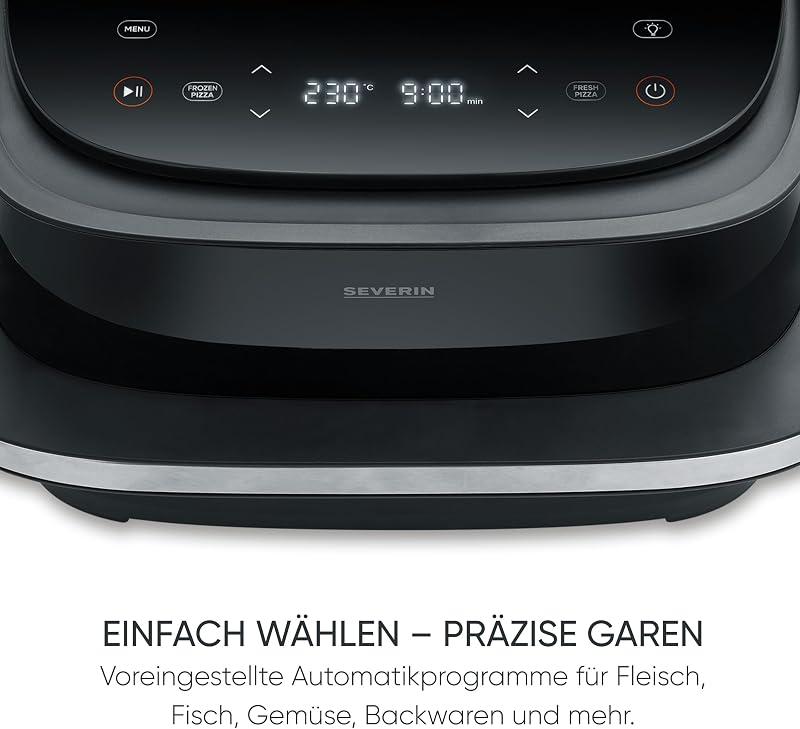 Heißluftfritteuse Pizza & More, Pizzaprogramme, 10 Garprogramme, optimale Wärmeverteilung, extra breite Form, mit Sichtfenster, 4L, 2100W, schwarz, silber, S-Fry, FR 2464