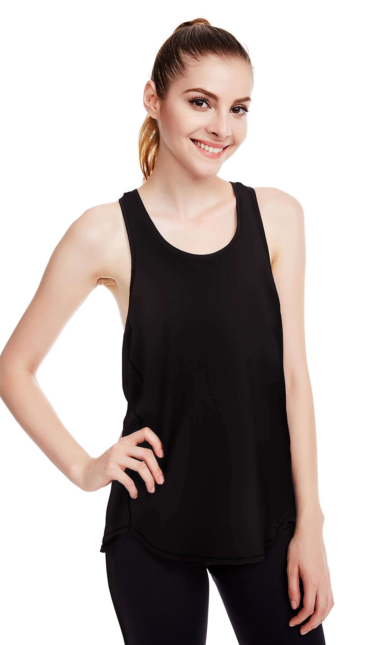 icyzone Workout Yoga Fitness Sports Racerback T-Back Tank Top for Women (M, Black)