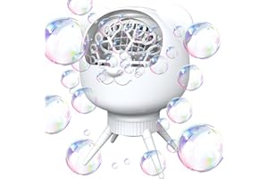NESVECIT Rechargeable Bubble Machine for Kids & Parties, 38000+ Bubbles/Min, 90°/180° Auto-Rotating Bubble Makers 500ML Portable Bubble Blower with 2 Speed Modes for Weddings, Birthdays, Outdoor/Indoor, White
