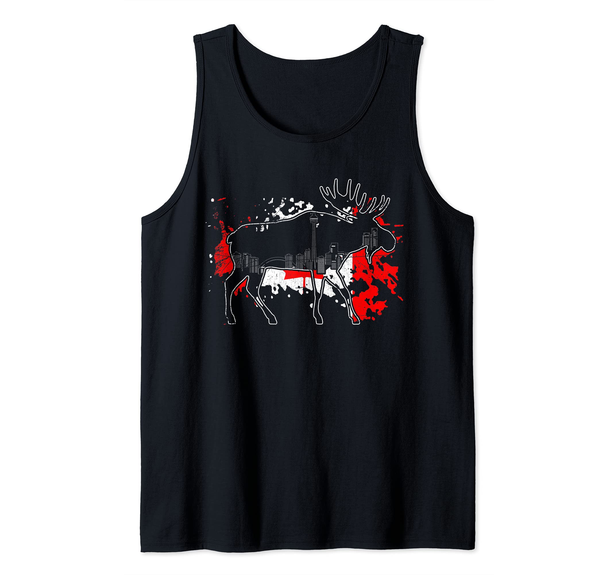 Moose Animal Canadian Flag Maple Leaf Skyline Canada Tank Top