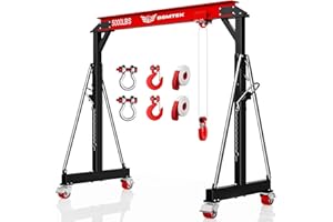 BSMTEK 2 Ton Gantry Crane 5000lbs Capacity, Adjustable Height (8.53-12.47 FT), Width (9.06 FT), Steel I-Beam Construction, Portable Shop Hoist for Factories, Warehouses, Auto Repair, Red-2025 Upgraded
