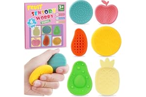 HOPIHY Fidget Toys Sensory Stone for Kids: 6Pcs Fruit Silicone Textured Worry Stones for Autism Kids - Stress Toys for Students Anxiety Relief - Small Prizes- Gifts Christmas Stocking Stuffers for Kids