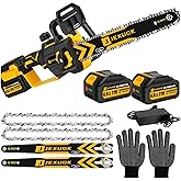 JEXUGK 12" Brushless Cordless Chainsaw, Hand Held Cordless Chain Saw with 2 x 4.0Ah Battery, Portable Small Mini Chainsaw with 2 x Chain Guide, Electric Motosierra for Wood Cutting Tree Pruning