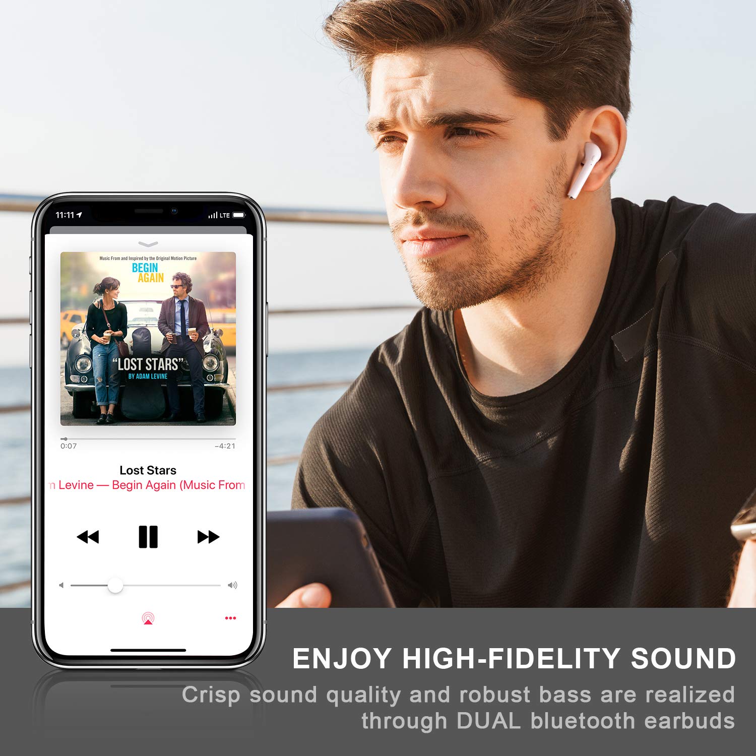 dizauL Wireless Headphones, Wireless Earbuds, Bluetooth Earbuds, Wireless Headsets Stereo In-Ear Earpieces with 2 Built-in Mic Earphone for Smartphones and Tablets