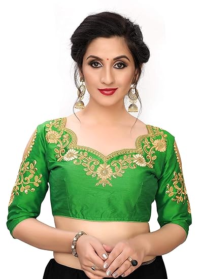 Women's Multicolor Cold Shoulder Side Zipper Flower Embroidery Silk Readymade Saree Blouse For Lehenga Choli