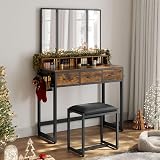 VASAGLE Dressing Table with Mirror and Stool Tri-Fold, 3 Drawers view 2