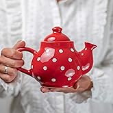 City to Cottage Ceramic 26 oz Teapot, Coffee Pot, Tea Pot for Bloomig and Loose Tea Leaf, Handcrafted Premium Teaware, Red Polka Dot Tea Pot for Serving Tea and Coffee, Teapot for Tea Lovers