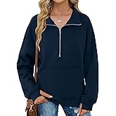 Elesomo Womens Quarter Zip Pullover Sweatshirts Casual Long Sleeve Fleece Hoodies Tops with Thumb Holes