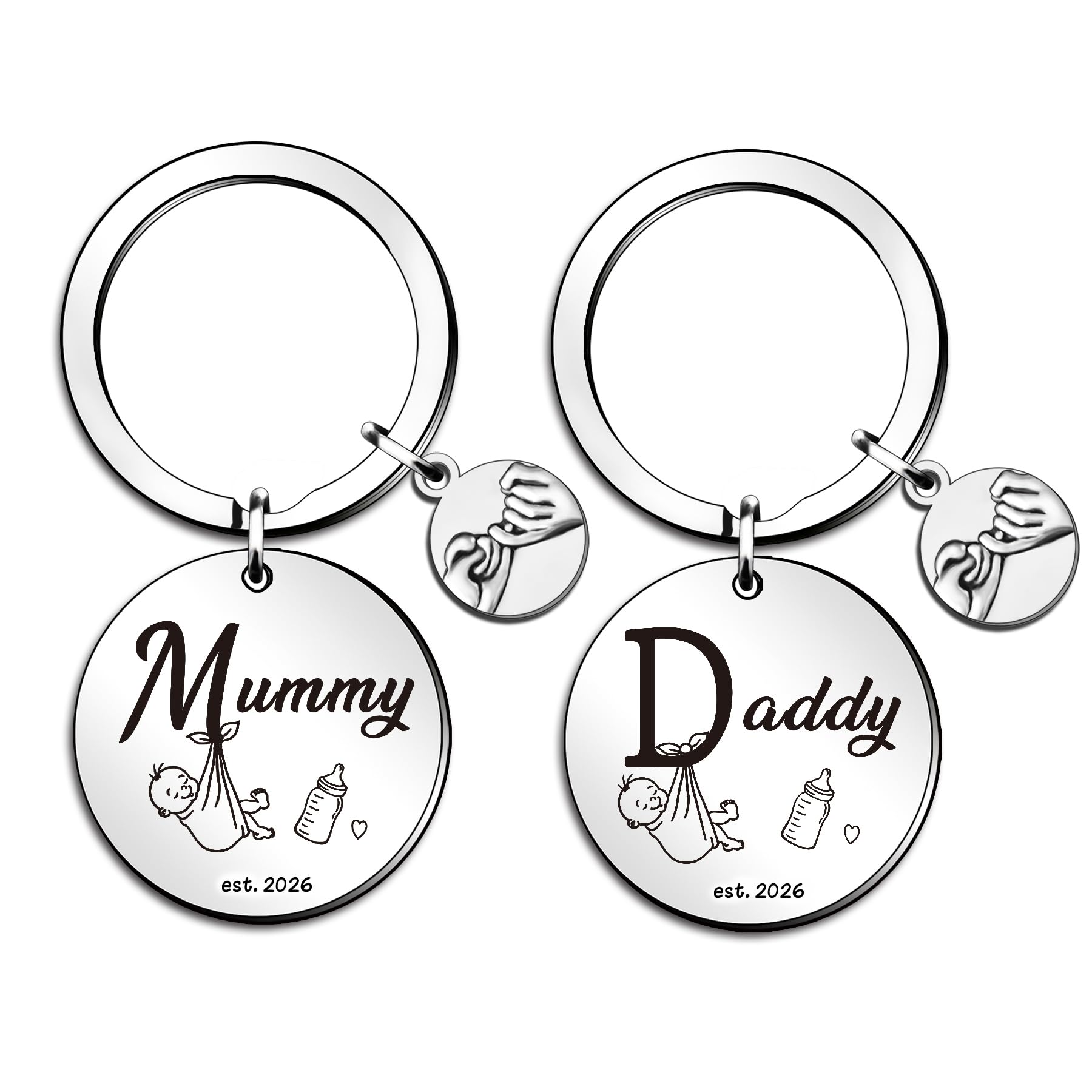 QMVMV Mummy and Daddy 2026 Keyring Gifts Personalised for New Parents Mum and Dad