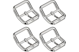 Metal Roller Buckle, 4Pcs 7/9 Inch Single Prong Belt Buckle Square Center Bar Buckles for Leather Craft Accessories, Silver