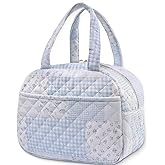 WOBAGMEN Quilted Lunch Box for Women,Lunch Box for Teen Girls,Cute Floral Lunch Bags for Work, School,Office,Picnic,Travel (green blue pin)