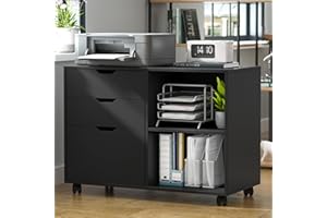 SogesPower File Cabinet 3-Drawers for Home Office, Mobile Lateral Filing Cabinet, Printer Stand with 2 Open Storage Shelf,Loc
