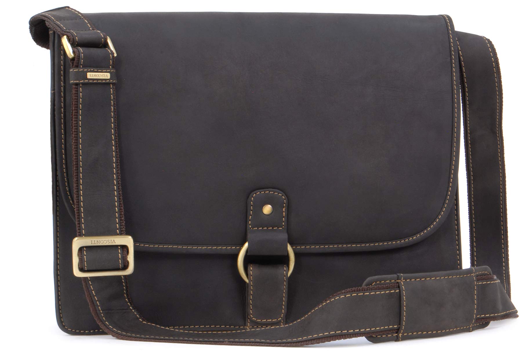 VISCONTI - Men's Leather Messenger Shoulder Bag - Fits 12 13 Inch Laptop - Medium Crossbody Work Bag For A4 Notebooks - 18797 Gianni - Oil Brown