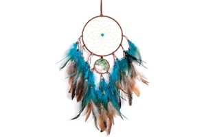 VIBILIA Dream Catchers Tree of Life Blue Feathers, Handmade Native American Dreamcatcher with Crystals for Kids Bedroom Wall Hanging Home Decor Holiday Ornaments Birthday Party Blessing Gift