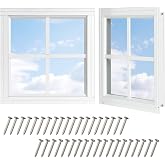 COLORPAPA 12"x12" 2 Pack Shed Transom Windows, White | Fixed Window with Tempered Glass, Grille for Shed, Chicken Coop, Playhouse, Household, Garage, Barns