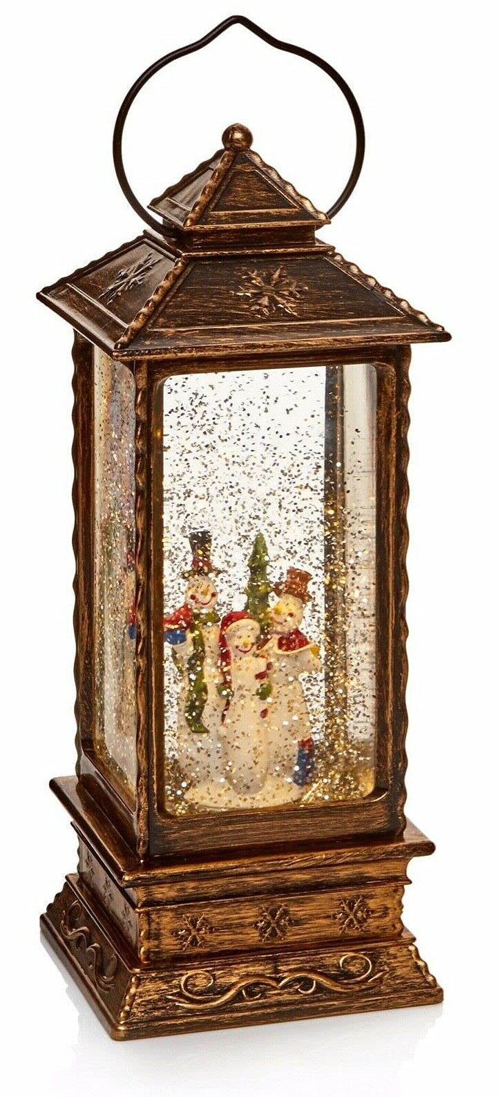 PremierChristmas Snowman Family LED Metal Water Lantern with Glitter Snow 27cm Tall