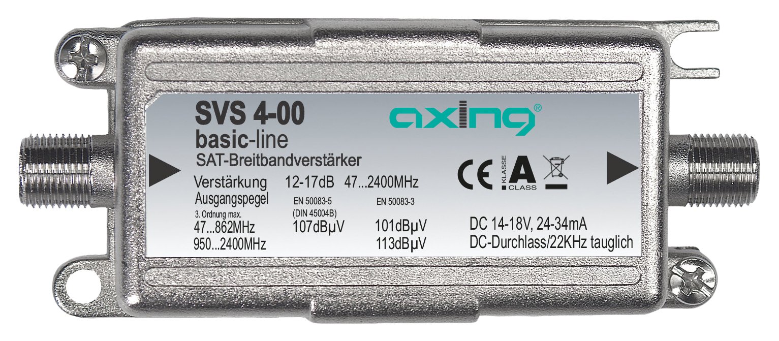 Axing SVS 4-00 Broadband Inline Amplifier 17 dB Satellite and Terrestrial (47-2400 MHz)