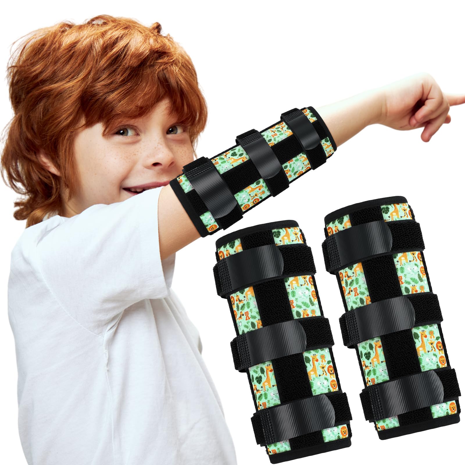 Photo 1 of Threlaco 2 Pack Thumb Sucking Stop for Kids Toddlers Nail Biting Treatment Finger Sucking Deterrent Guard Prevention Anti Nose Picking Pediatric Elbow Immobilizer for Boys Girls 2-8 Years (Animal)