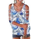 Womens Summer Cold Shoulder Tops 3/4 Sleeve T Shirts Pullover Casual Dolman Blouses