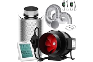 VIVOSUN 6 Inch 390 CFM Inline Fan with Speed Controller, 6 Inch Carbon Filter and 8 Feet of Ducting, Temperature Humidity Monitor for Grow Tent Ventilation