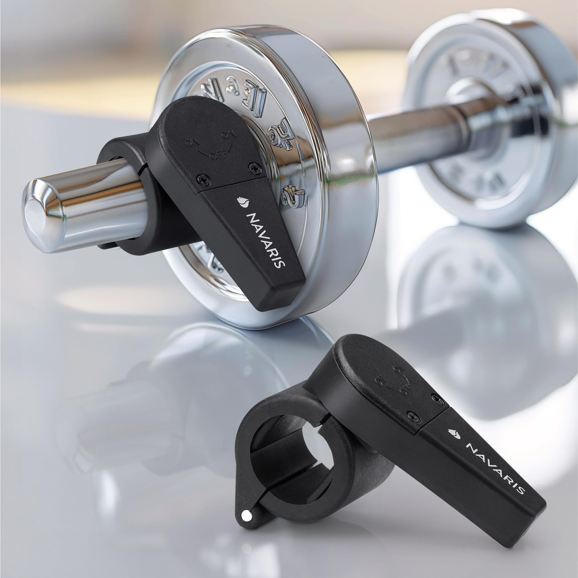 Navaris Barbell Clamps 25mm - Weight Bar Gym Clips - Perfect for Weightlifting & Home Gym Use - Set of 2 with Fast Release and Secure Lock Feature