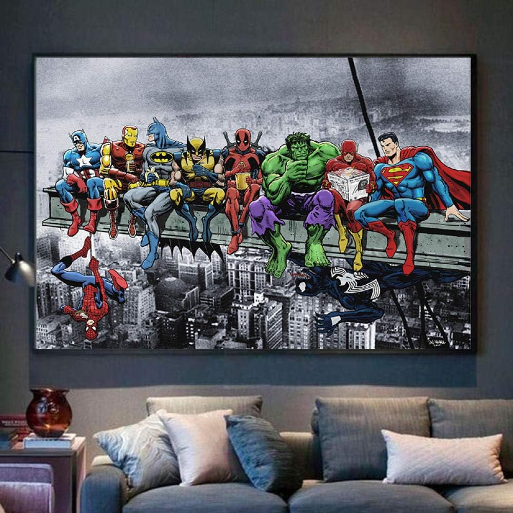 DNJKSA Superheros DC Comics Pop Top Art Print Poster Silk Light Canvas Painting Wall Picture Home Decor/70x100cm-No Frame