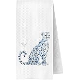 JWERBENPEY Blue Chinoiserie Leopard Martini Kitchen Towels Decorative, Cheetah Print Gifts for Women, Gifts for Martini Cocktail Lovers Dish Hand Tea Towels for Kitchen, 16x24 Inch