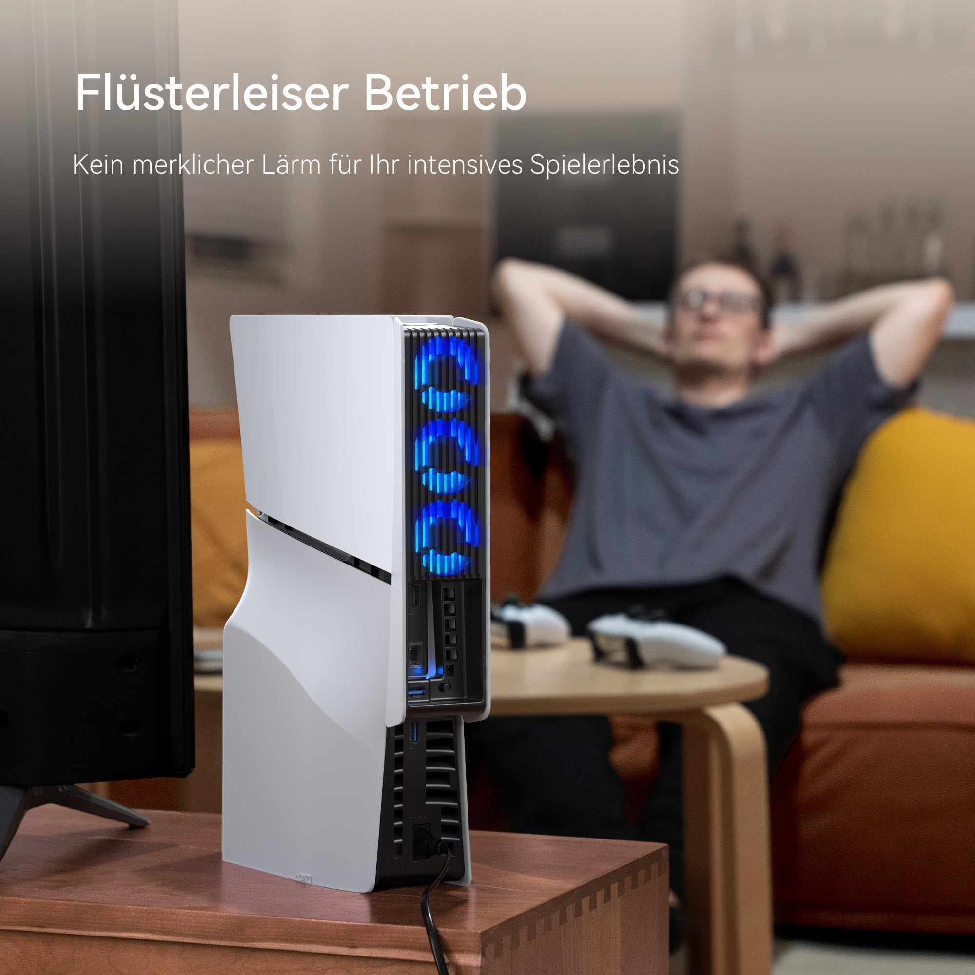 KIWIHOME PS5 Lüfter mit automatischer Geschwindigkeitseinstellung, leiseres Kühlzubehör LED-Licht und USB3.0-Hub für slim Disc & Digital Editionen 7