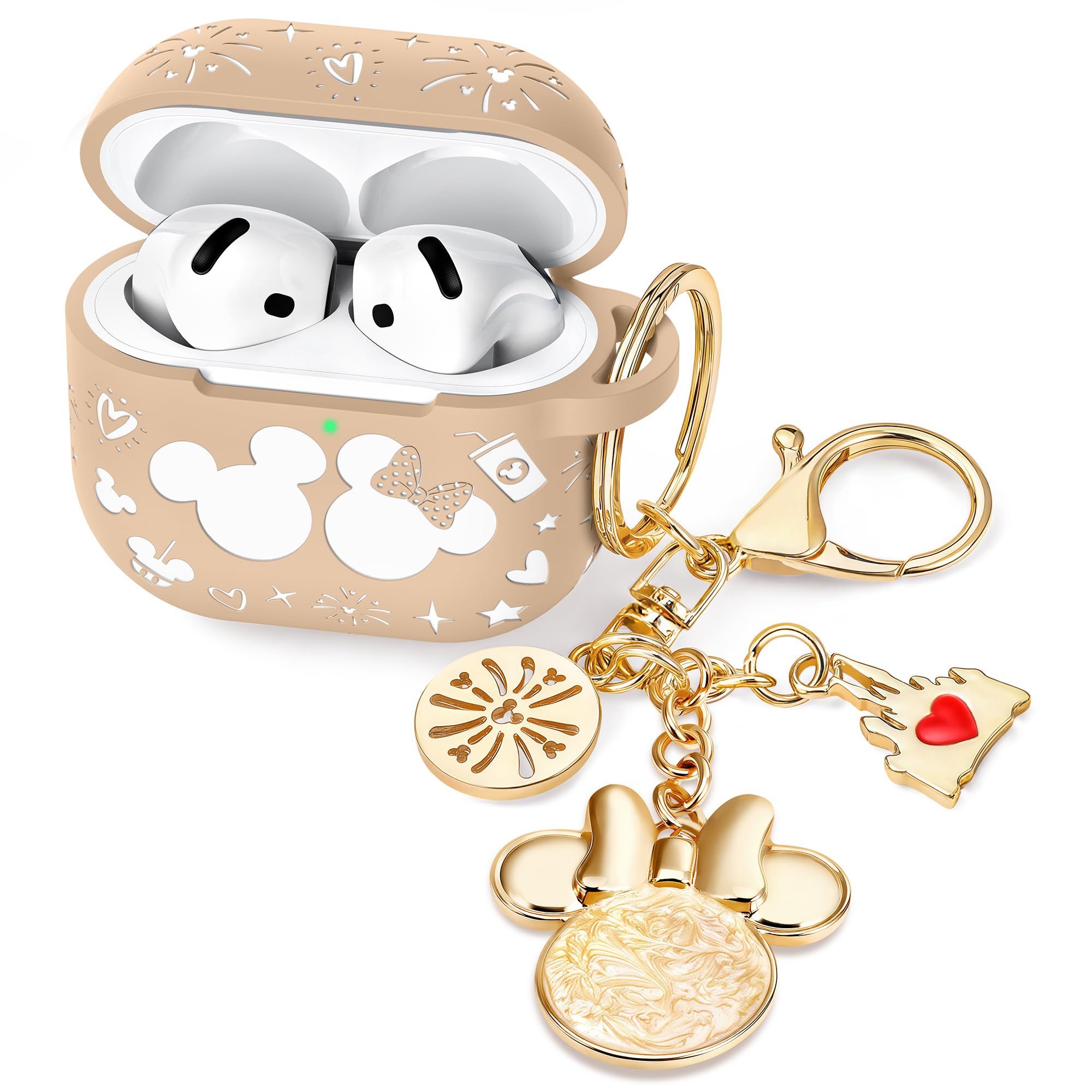 Photo 1 of (with Cute Keychain) Girovo Compatible with Apple Airpods 4 Case 2024 Women, Soft Silicone Two-Tone Funny Cartoon Engraved Portable 360° Full Protection Anti-Scratch Air pod 4 Case Khaki/White