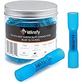 Wirefy 150 Pieces Heat Shrink Crimp Terminals End to End - Insulated Electrical Lugs for Seamless Cable - 1.5-2.5 mm²