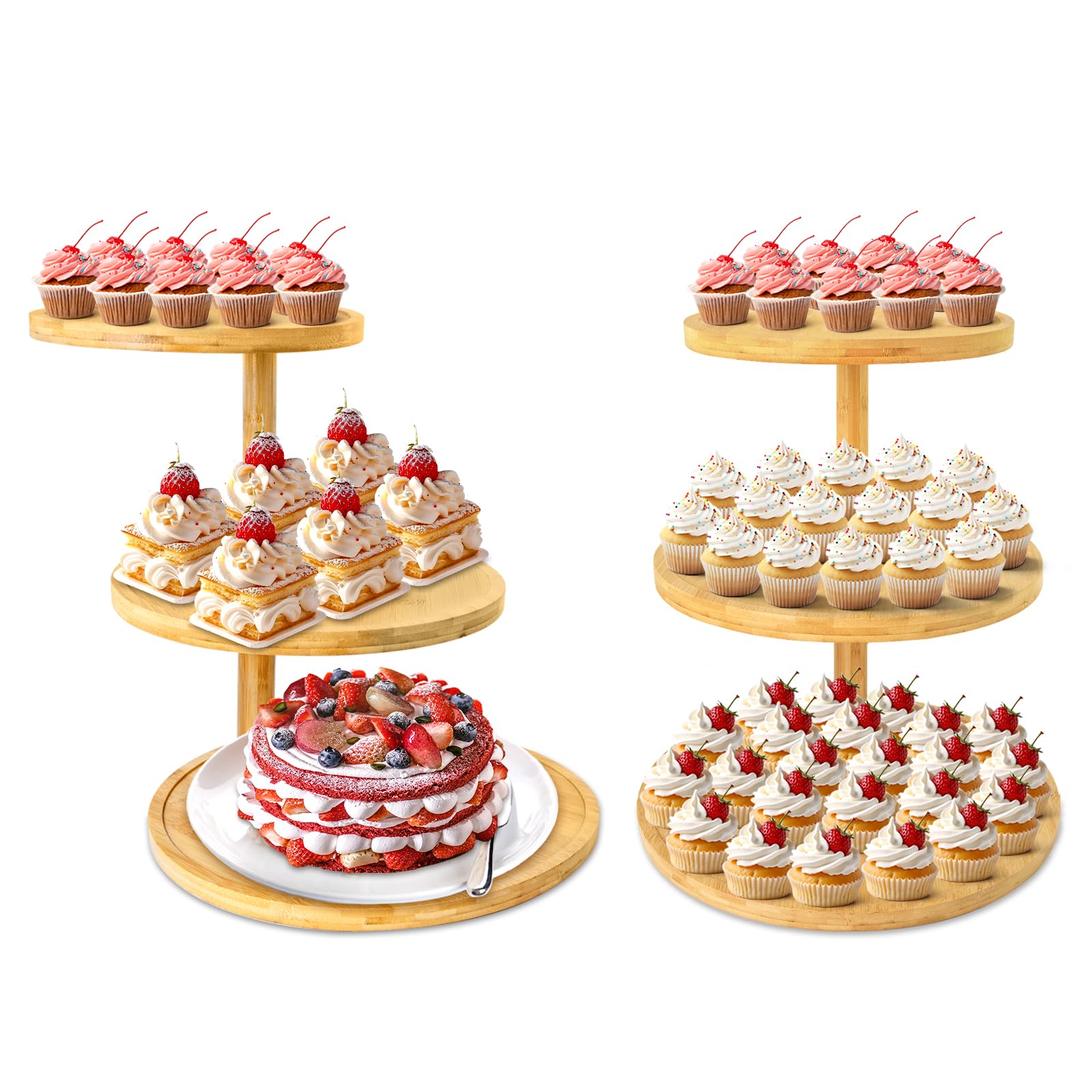 Photo 1 of JGMZTZT 3 Tier Cupcake Stand, Wood Cupcake Tower Stand 50 Cupcakes, Large Round Rotatable Tiered Tray Cookie Dessert Display Stands for Wedding Birthday Baby Shower Party