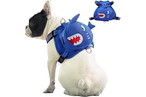 IDOMIK Dog Backpack Harness, No-Pull Dog Backpack with D-Ring for Small Medium Dogs, Cute Self Carrier Backpack for Dogs to Wear, Adjustable Dog Harness Backpack for Traveling Camping Hiking,Shark,L