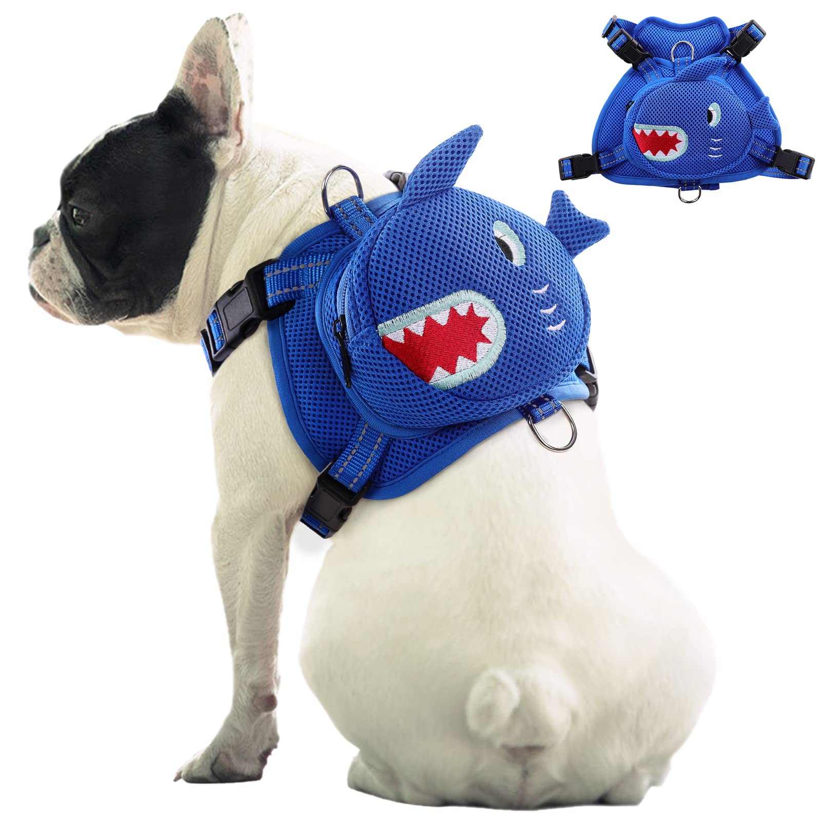 Photo 1 of IDOMIK Dog Backpack Harness, No-Pull Dog Backpack with D-Ring for Small Medium Dogs, Cute Self Carrier Backpack for Dogs to Wear, Adjustable Dog Harness Backpack for Traveling Camping Hiking,Shark,XS