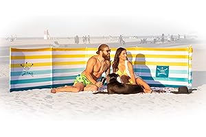 BEACH FENCE Premium 20 ft Beach Windscreen, Privacy Screen, Wind Blocker - Tahitian Sunset, Free Rubber Mallet and Carry Bag 