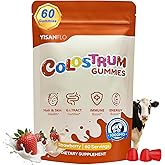 YISANFLO Colostrum Gummies | Delicious 1g Per Seving Grass Fed Colostrum Supplement | Colostrum Chews for Gut Health, Immunity, Hair, Skin and Beauty | 60 Bovine Colostrum Gummies, Strawberry Flavor