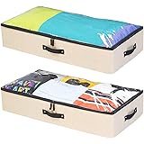 storageLAB Underbed Storage Containers - 2-Pack, 33x17x6in - Woven Fabric with Plastic Structure (Straw)