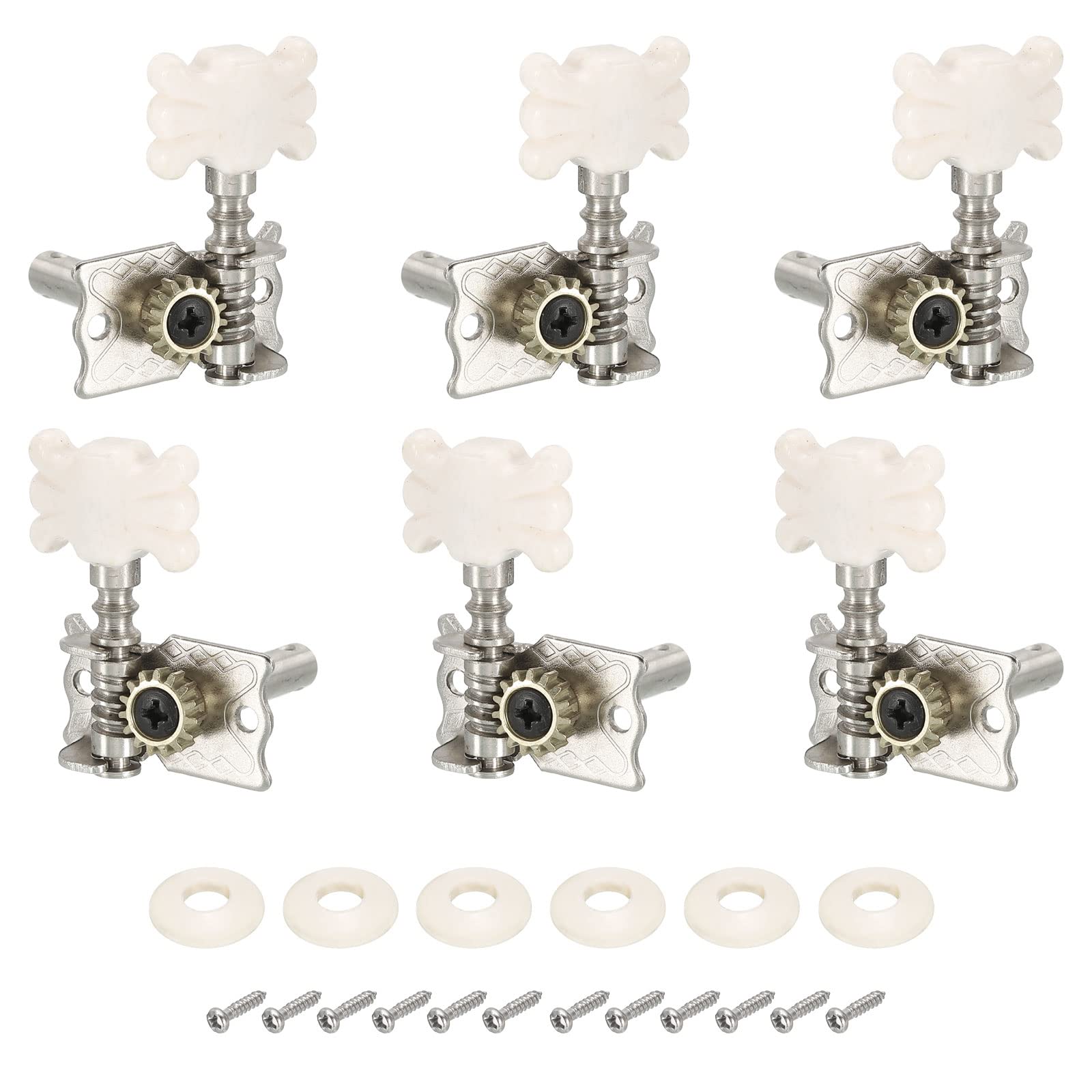 PATIKIL Classical Guitar String Tuning Pegs Chrome Plated Machine Heads Tuning Keys Tuners Single Hole 3L 3R, Beige, Pack of 6