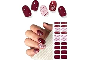 AutyaMee Semi Cured Gel Nail Strips (Christmas Wine Red), Christmas Wine Red, 20 Pcs Gel Nail Wraps, Stickers, Snowflake, Works with Any UV Lamps